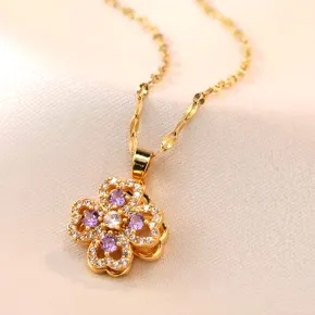 360° Rotatable Classic Four Leaf Clover Pendant Necklace