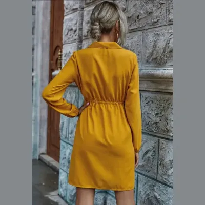 SHEIN Button Front Drawstring Waist Shirt Dress (S)