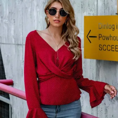 SHEIN Twist Front Dot Peplum Top (XS)