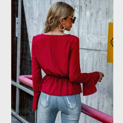 SHEIN Twist Front Dot Peplum Top (XS)
