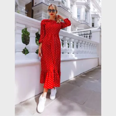 SHEIN Zipper Back Flounce Hem Polka Dot Dress (M)