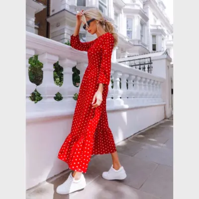 SHEIN Zipper Back Flounce Hem Polka Dot Dress (M)