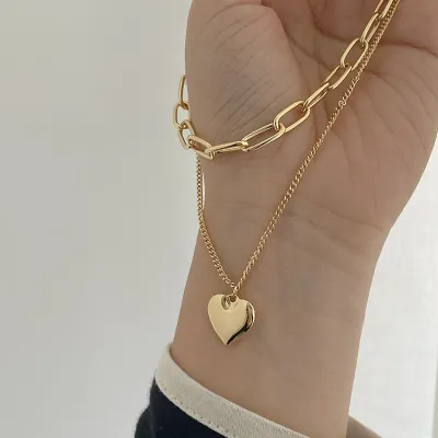 Double Layer love Heart Collar Necklace Pendent
