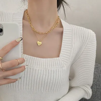 Double Layer love Heart Collar Necklace Pendent