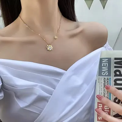  Stainless Steel Zircon Daisy Sun Flower  Necklaces 