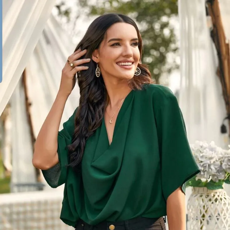 SHEIN Cowl Neck Solid Slouchy Blouse (M) - B&B